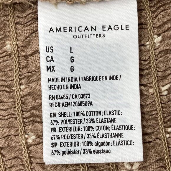 American Eagle Womens Large Crop Top Brown White Floral Boho Smocked Tie Front - Picture 8 of 8